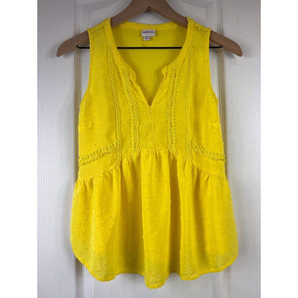 Merona Women's Bright Yellow Sleeveless Swiss Dot Blouse Top Size XS